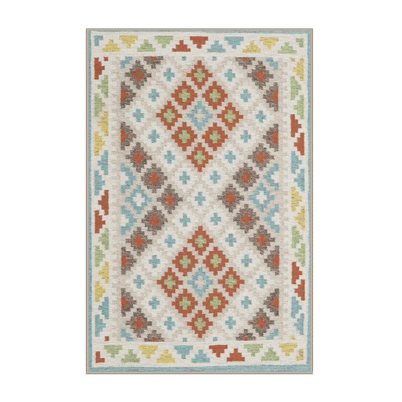 Tapis beige/brun ciel/vert léger, Rectangle 2 pi x 4 pi
