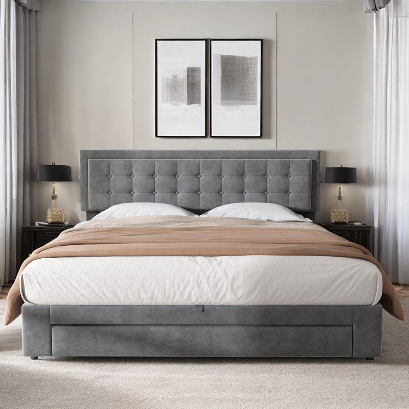 Abhia Upholstered Bed, Grey, Super King (6')