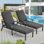 Chaise longue, ensemble de 2 chaises longues inclinables en aluminium coulé à la main avec coussins, dossier réglable à 5 positions, sièges imperméables, roues pour la terrasse et la piscine, gris