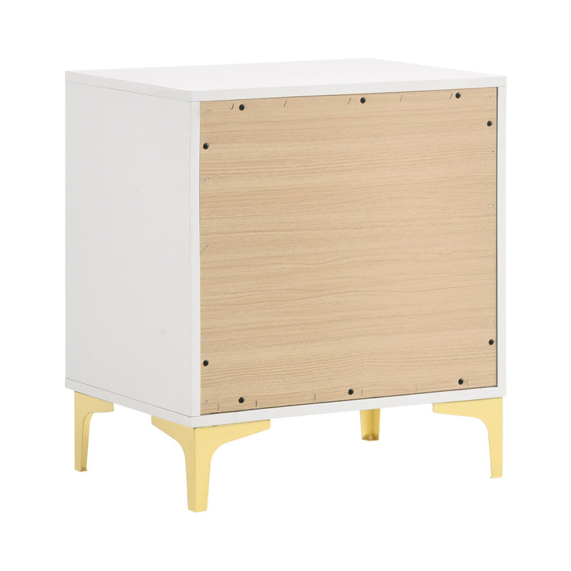 Ensemble de chambre à coucher Queen, velours blanc et or, ensemble de 2 pièces avec table de chevet