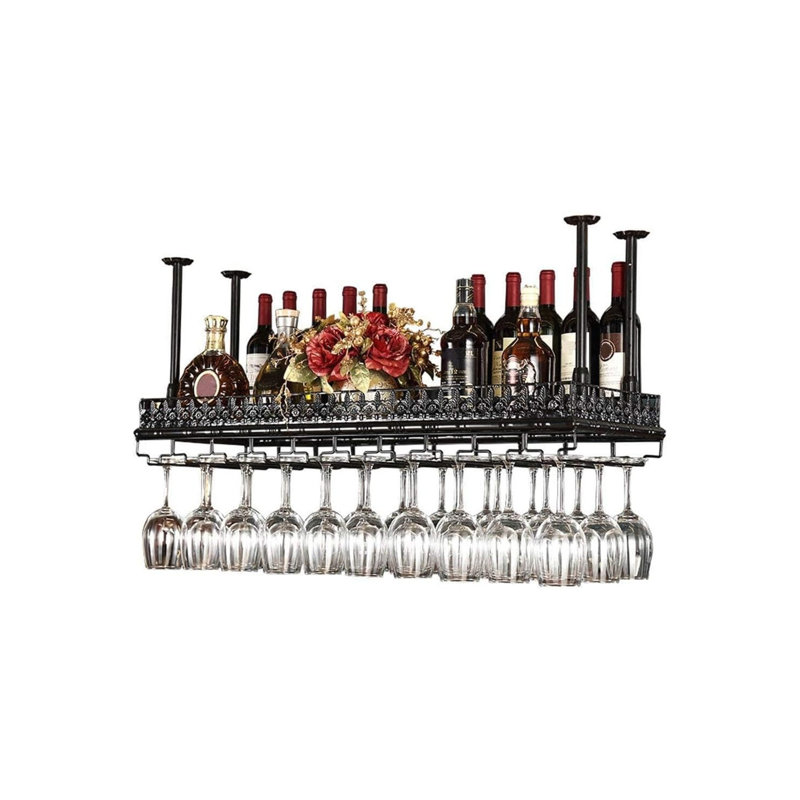 Hanging Wine Bottle & Glass Rack Black