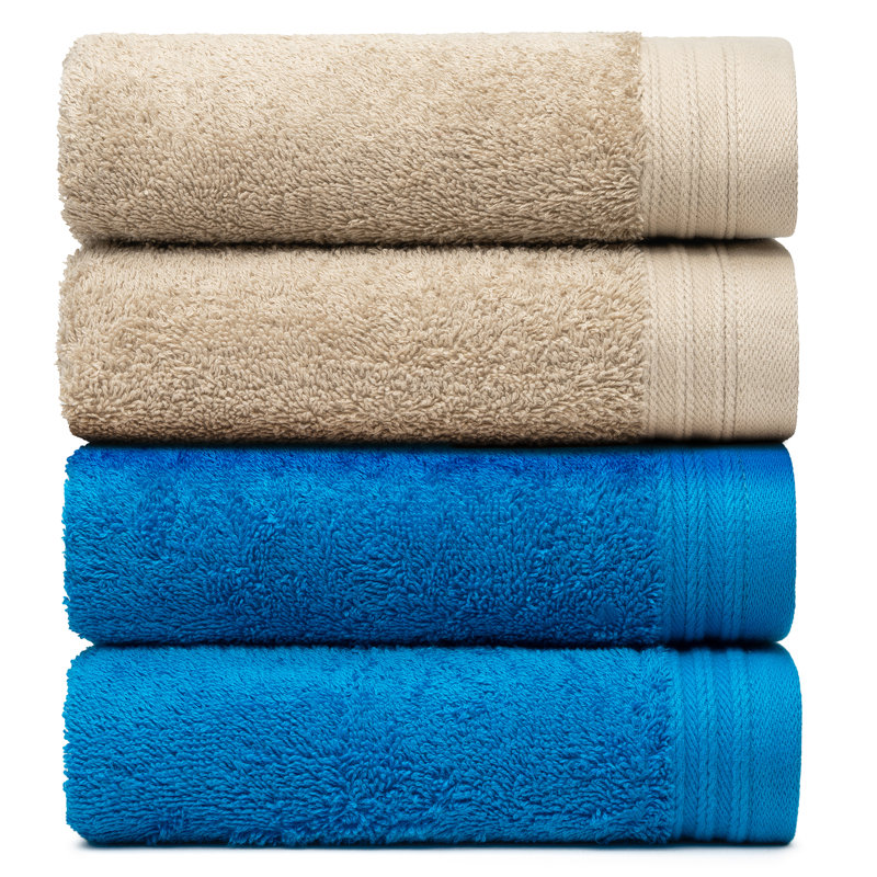 Ensemble de serviettes essuie-mains 100% coton 4 pièces Kendra, Pétrole / sable, 4