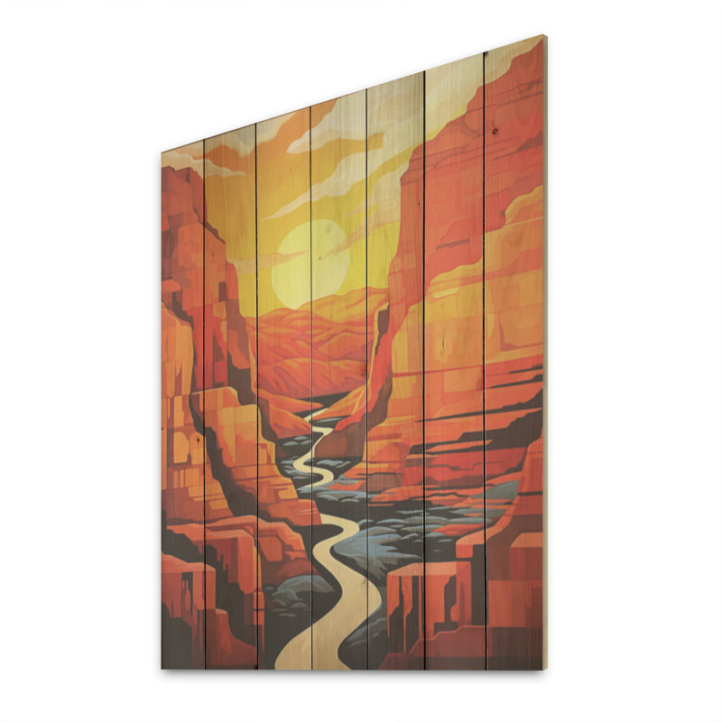«Canyon Desert Sunset», art audacieux sur bois de pin naturel, H 40 po x l 30 po