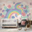 Papier peint pastel arc-en-ciel floral avec papillons amovibles-872457046-872457039
