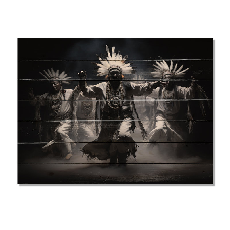 Art amérindien, danse des esprits sur bois, H 30 po x l 40 po x P 0,78 po