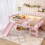 Lit mezzanine simple avec tablettes de rangement, lit mezzanine inférieur en bois massif avec lumières DEL et garde-corps pleine longueur, aucun sommier tapissier requis, rose-454536017-454536019