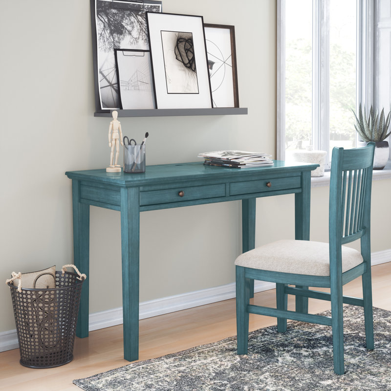 Kendyll 48cm H Polyester Blend Upholstered Slat Back Accent, Blue, Blue