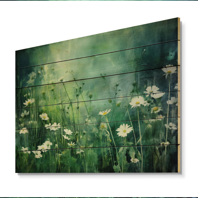 Motif de fleurs sauvages vertes sur bois, H 10 po x l 20 po x P 0,78 po