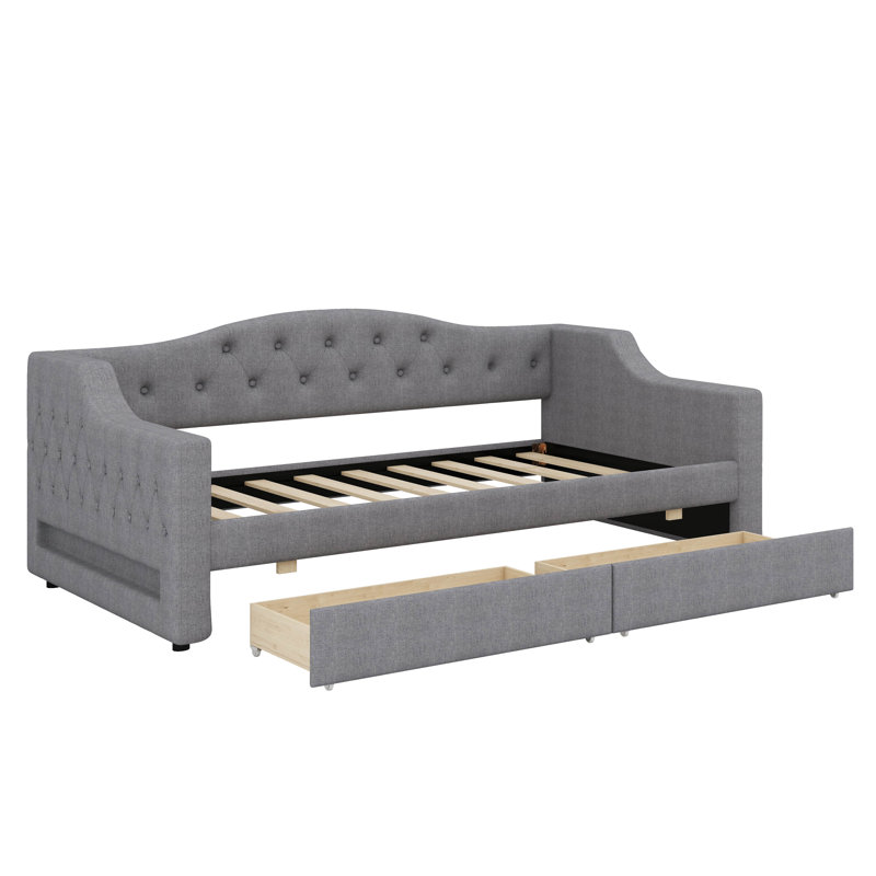 Twin XL Daybed With Enhanced LED Lighting And A Dual-Drawer Storage Solution, Gray
