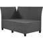 Ensemble de canapé modulaire de patio en osier 5 pièces avec tables d'appoint relevables, table de salle à manger et banc, gris