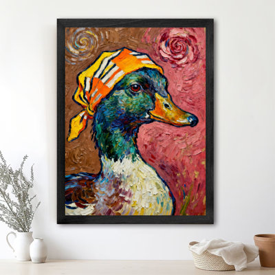 «Black», encadré noir, canard mignon portant un foulard coloré, impressions murales de style rétro