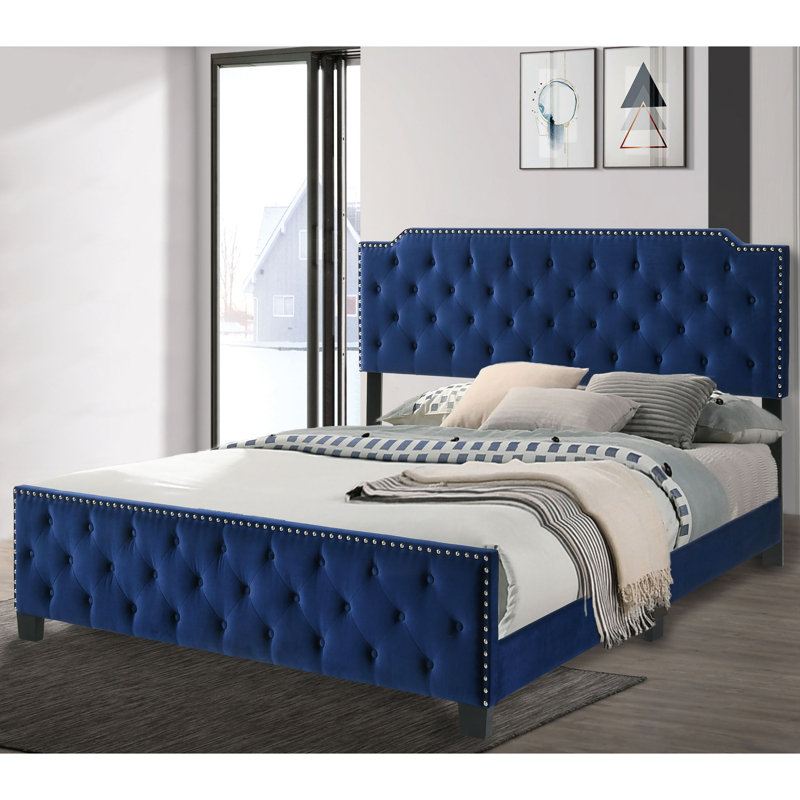 Feickert Flannelette Tufted Bed With Care Kit, California King, Navy