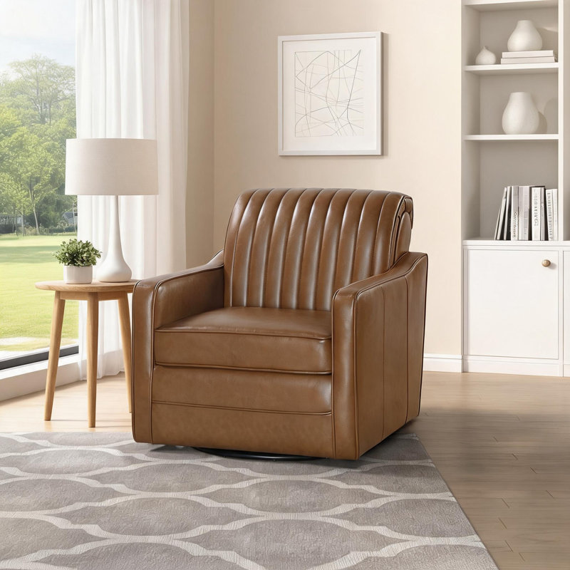 Chaise avec accoudoirs pivotante en similicuir respirant brun pâle pour salon