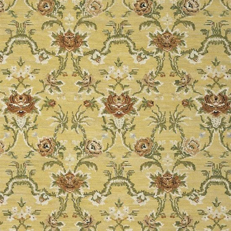 Hand-Knotted High-Quality Gold and Green Area Rug