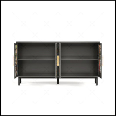 Tropical Glass Door Buffet Cabinet With Ample Storage For Living And Dining Rooms, Durable And Stylish American Retro Design