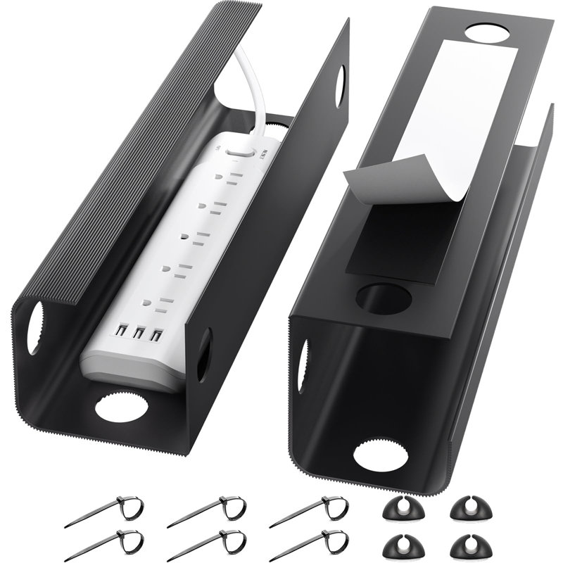 Grand système de gestion des câbles sous le bureau, facile à installer sous le bureau avec 4 supports de câbles et 6 attaches, passe-câbles sécuritaire pour les enfants et les animaux de compagnie, organisateur de câbles, plateau de protection pour câbles, noir