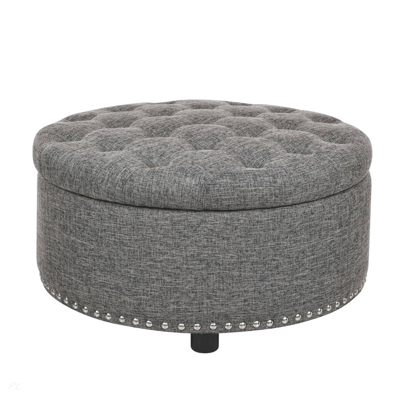 Tufted Storage Ottoman, Dark Gray