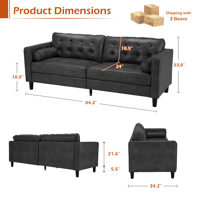 Palardy 4 Seater Faux Leather Sofa, Black