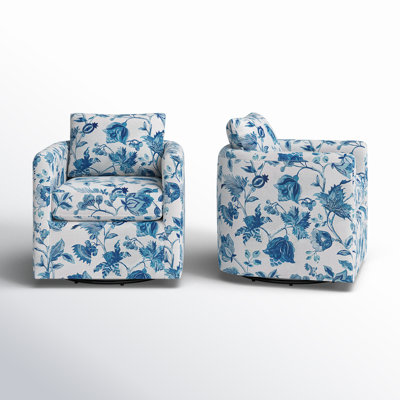 Nicha Floral Upholstered Slipcovered Swivel Barrel Chair (Set Of 2)