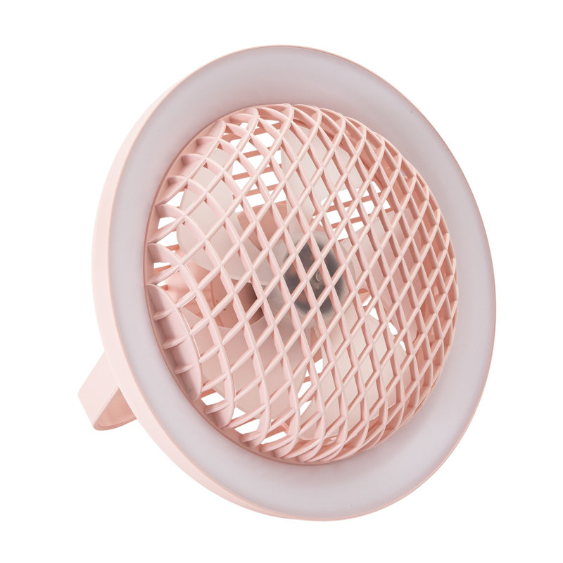 Rechargeable 3 Speed Desk Fan With LED Dimmable Ring Light By, Pink