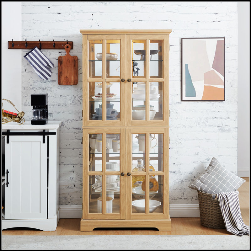 Vitrine antique avec portes en verre et tablettes réglables, parfaite pour mettre en valeur des objets de collection à quatre portes