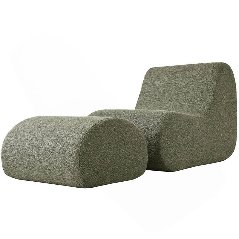 Fauteuil d'appoint avec repose-pieds Modern Wave, Mélange de polyester vert olive