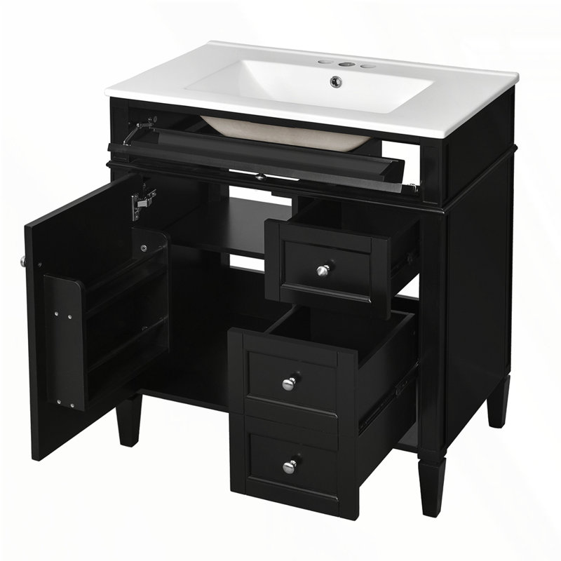 Meuble-lavabo de 30 po avec lavabo supérieur, Noir, Argent argent