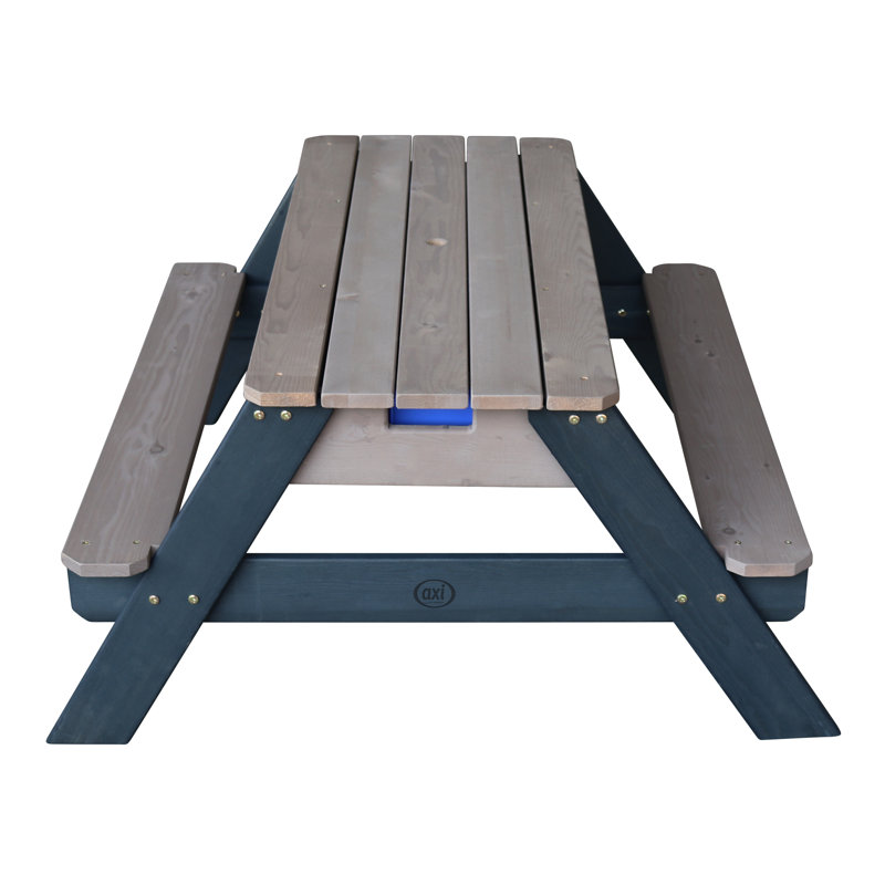 Kids 2 Piece Solid Wood Rectangular Outdoor Table Or Chair and Chair Set, Brown/Charcoal