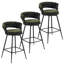 Tabouret de bar rembourré moderne vert avec dossier tissé et tabouret de bar à hauteur de comptoir fixe en métal noir pour cuisine-1100621065-1097326390
