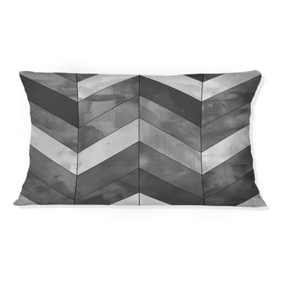 Grey  Modern Herringbone Flow I - Modern Lumbar Pillow