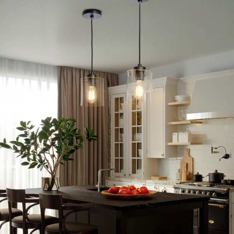 4 po Luminaire suspendu industriel 1 lumière moderne noir mat pour îlot de cuisine rustique