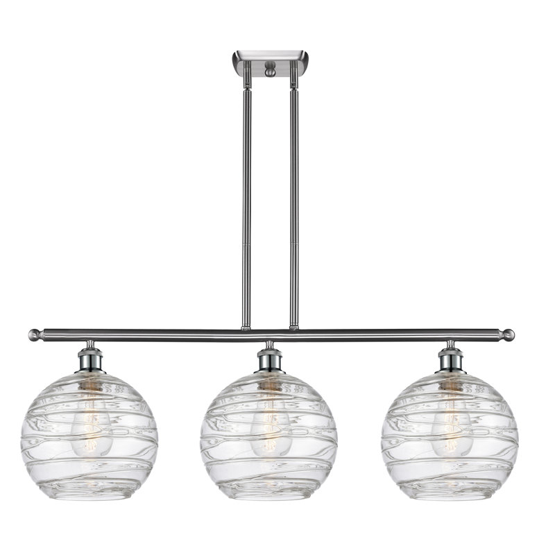 Luminaire suspendu linéaire à 3 lumières pour îlot de cuisine Cindi, Nickel satiné brossé, DEL