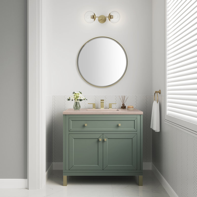 Chicago 36' W Single Vanity, Smokey Celadon, Eternal Jasmine Pearl Quartz, 8" Widespread