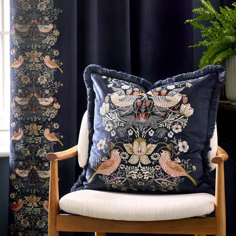 Strawberry Thief Down Blend Floral Square Cushion, Blue
