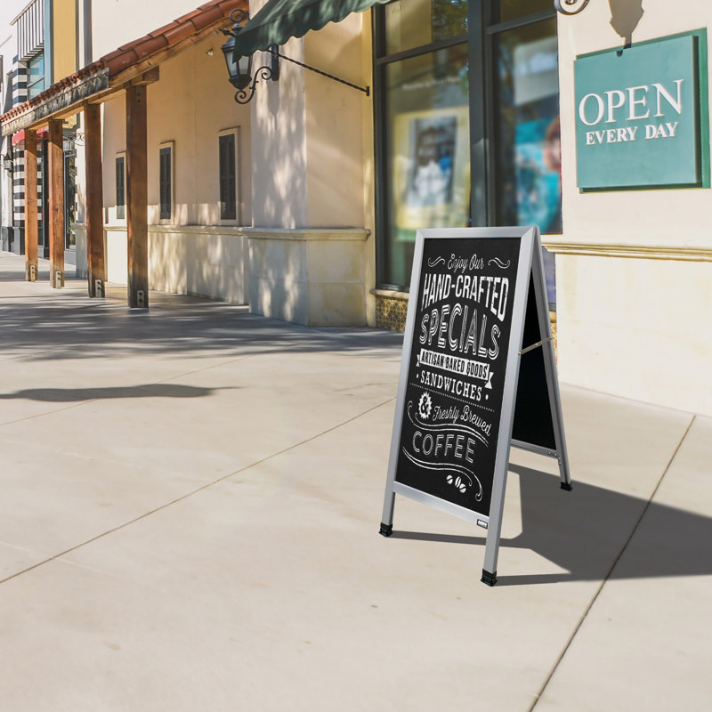 A-Frame Sidewalk Chalkboard, Clear, Satin, Anodized Aluminum, 3' 6" H x 1' 6" W