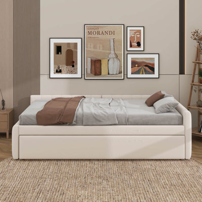 Full Size Upholstered L-Shaped Upholstered Daybed With Trundle