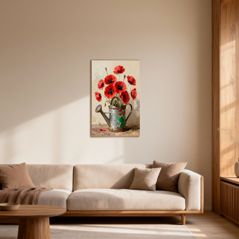 Plantes et fleurs Fleurs de coquelicot dans un arrosoir rustique, H 40 po x l 28 po