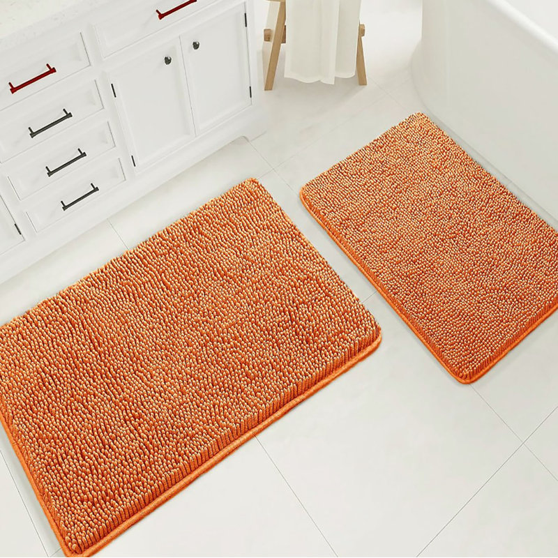 Grand tapis de salle de bain douillet douillet en chenille 2 pièces, Orange