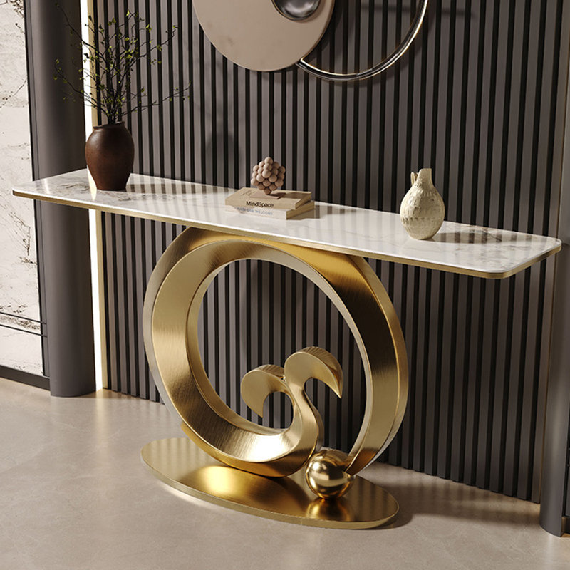 Console de style italien simple et luxueuse, 33.5" H x 70.9" W x 13.8" D, Doré