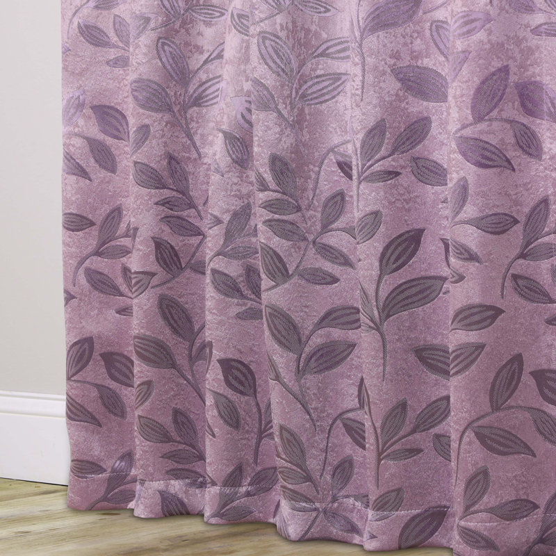  Modern Bohemian Leaves Pattern 100% Polyester Machine Washable Room Darkening Blackout Curtains, Wisteria, 36" W x 84" L