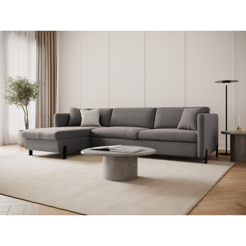 Bejna 3 Seater Velvet Sofa Bed, Left Hand Facing, Grey, 80cm H x 170cm W x 280cm D