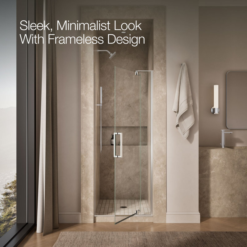 Revel 27.25'' x 74'' Pivot Shower Door with CleanCoat® Technology, Bright Polished Silver