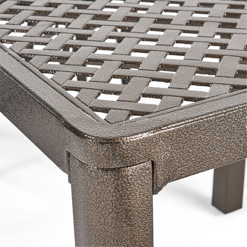 Table de salle à manger d'extérieur moderne en aluminium avec accents tissés, noir brillant