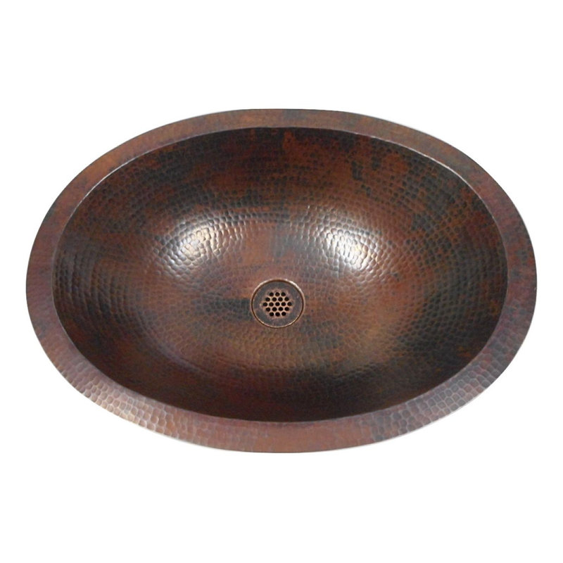 19" Oval Copper Bathroom Sink, Grid Drain Included