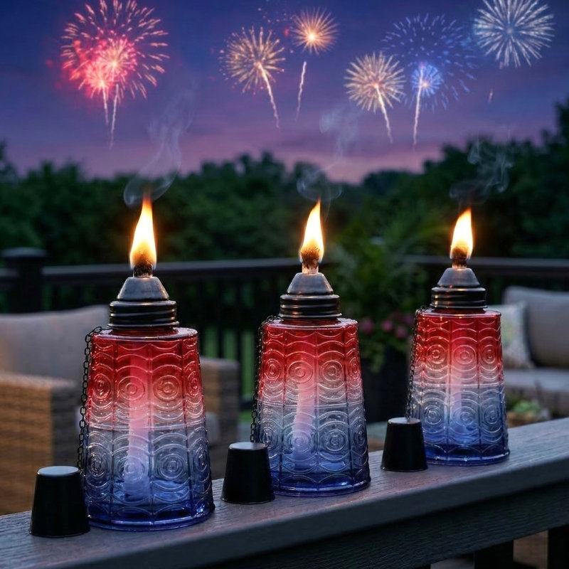 Torches Tiki Citronella, Rouge / Blanc / Bleu