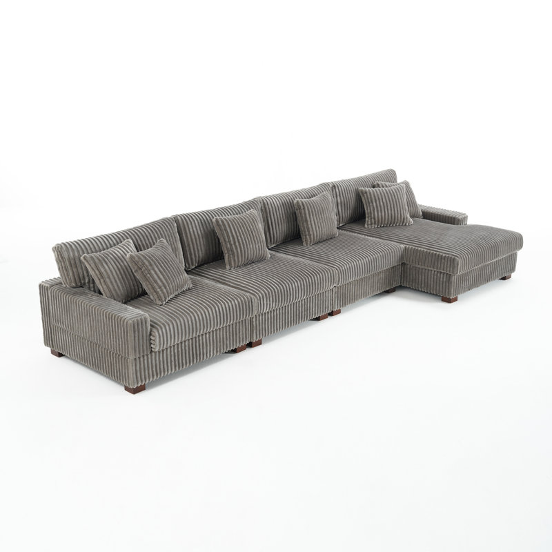 4 Seater Sectional, Light Grey Faux Fur
