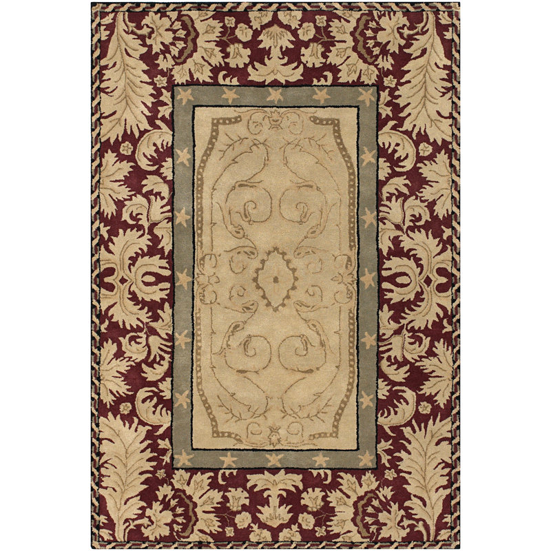 Tapis oriental en laine touffeté à la main bourgogne / beige Ilisa, Rectangle 7 pi 9 po x 10 pi 6 po