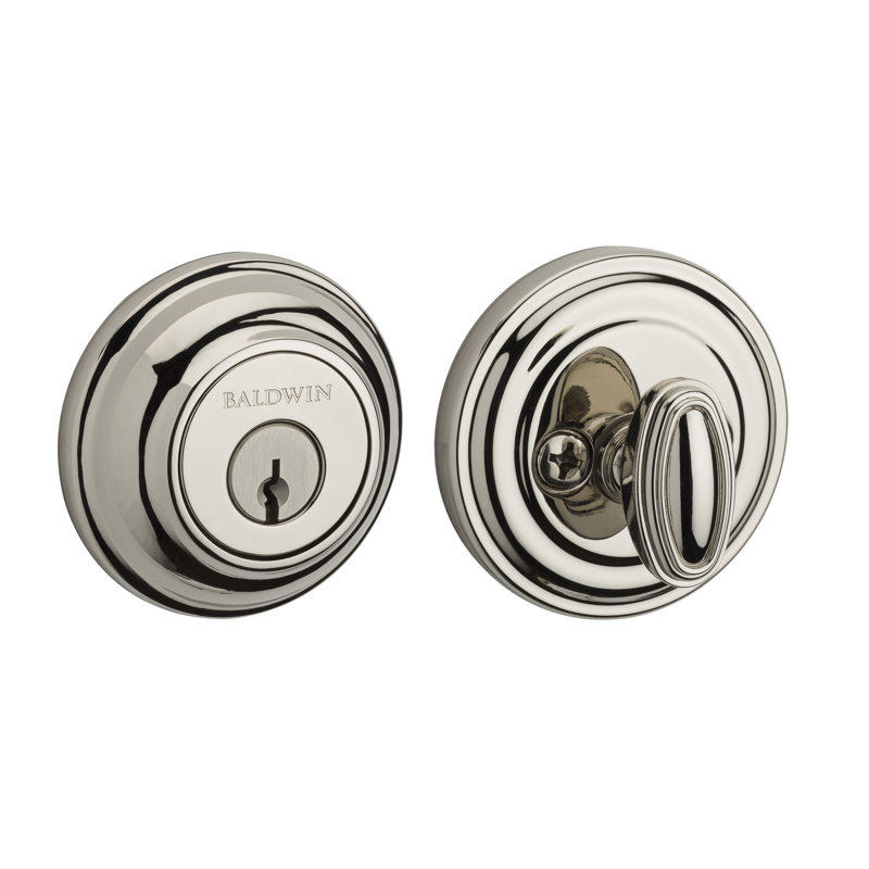 Traditional Round Single Cylinder Deadbolt, Yes, Keyed Alike, Polished Nickel