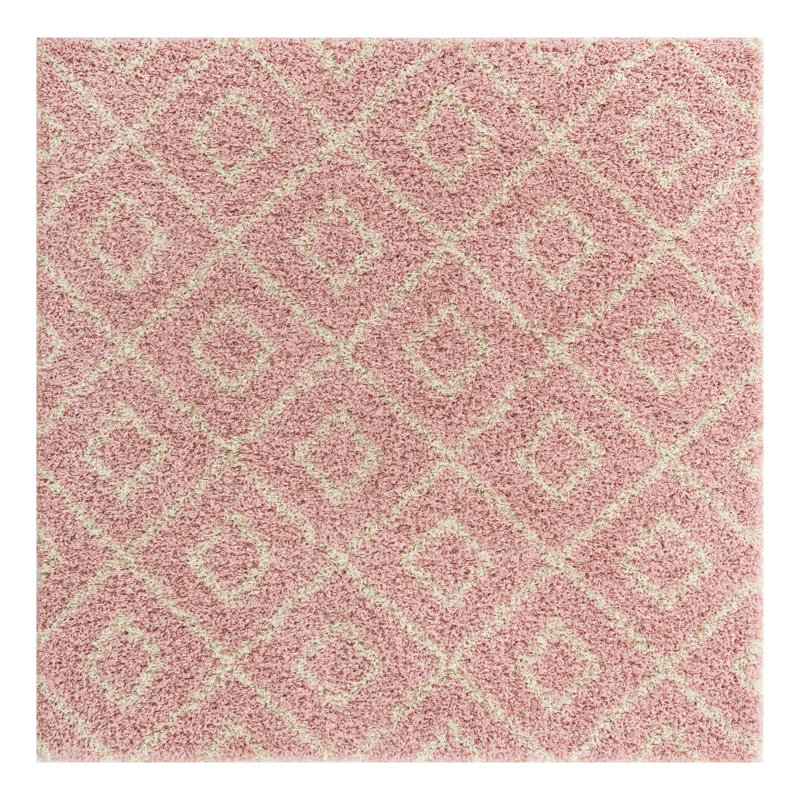 Tapis à treillis rose clair Rugs.com Ruth, Carré 6 pi