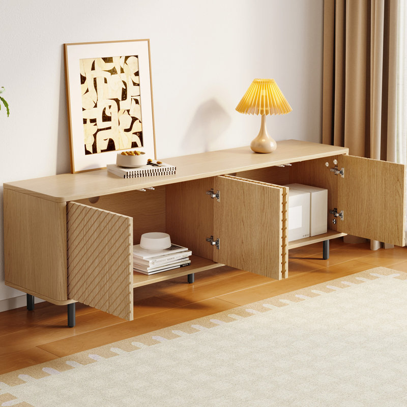 Modern Wood Color TV Stand for Living Room, Bedroom, Television Stand with 2 Cabinets